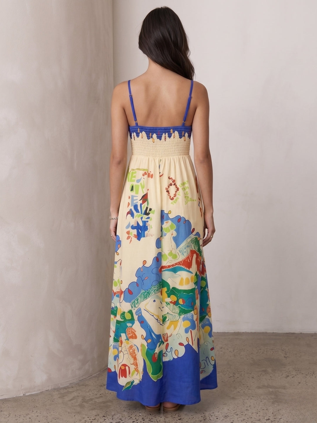 Blue Abstract Printed A-Line Dress