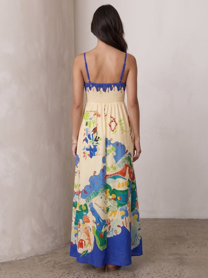 Blue Abstract Printed A-Line Dress