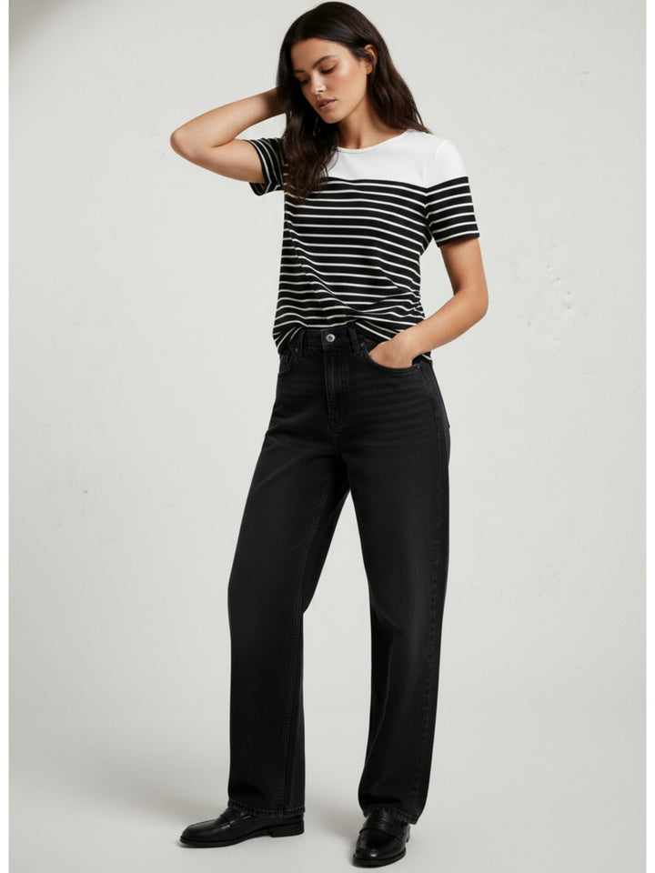 White Short Sleeve Striped Back Bow Top