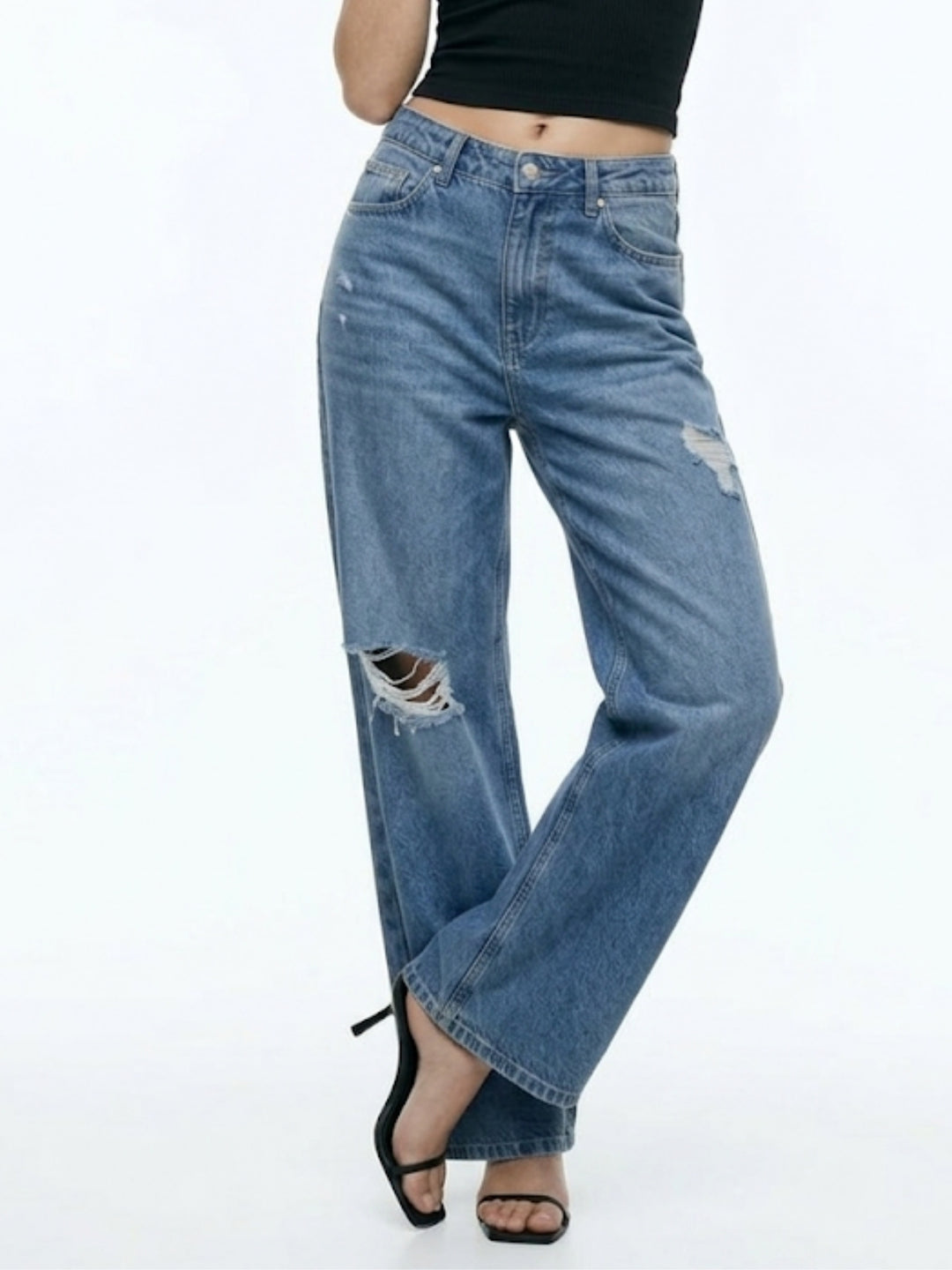 Blue High  Waist Ripped Jeans