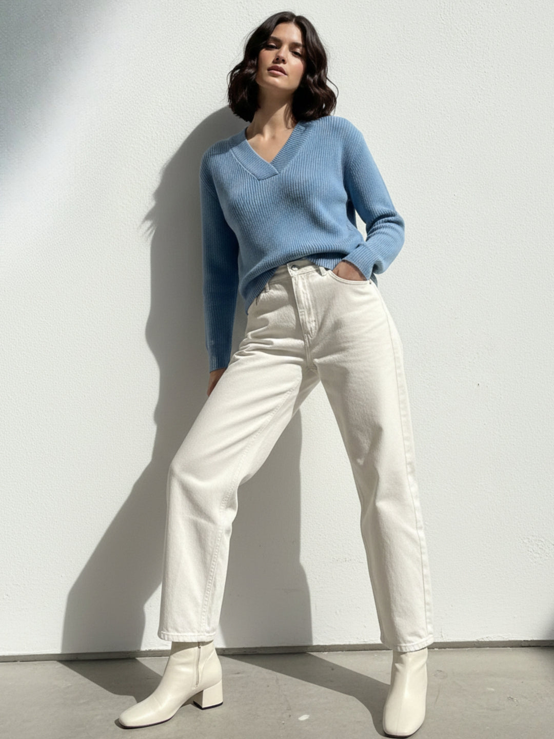 Blue Full Sleeve V Neck Sweater