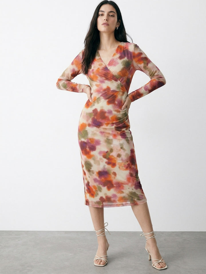 Multi Plunging V-Neck Mesh Dress