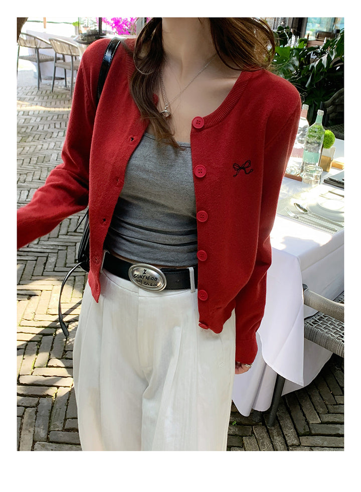 Red Full Sleeve Buttoned Cardigan