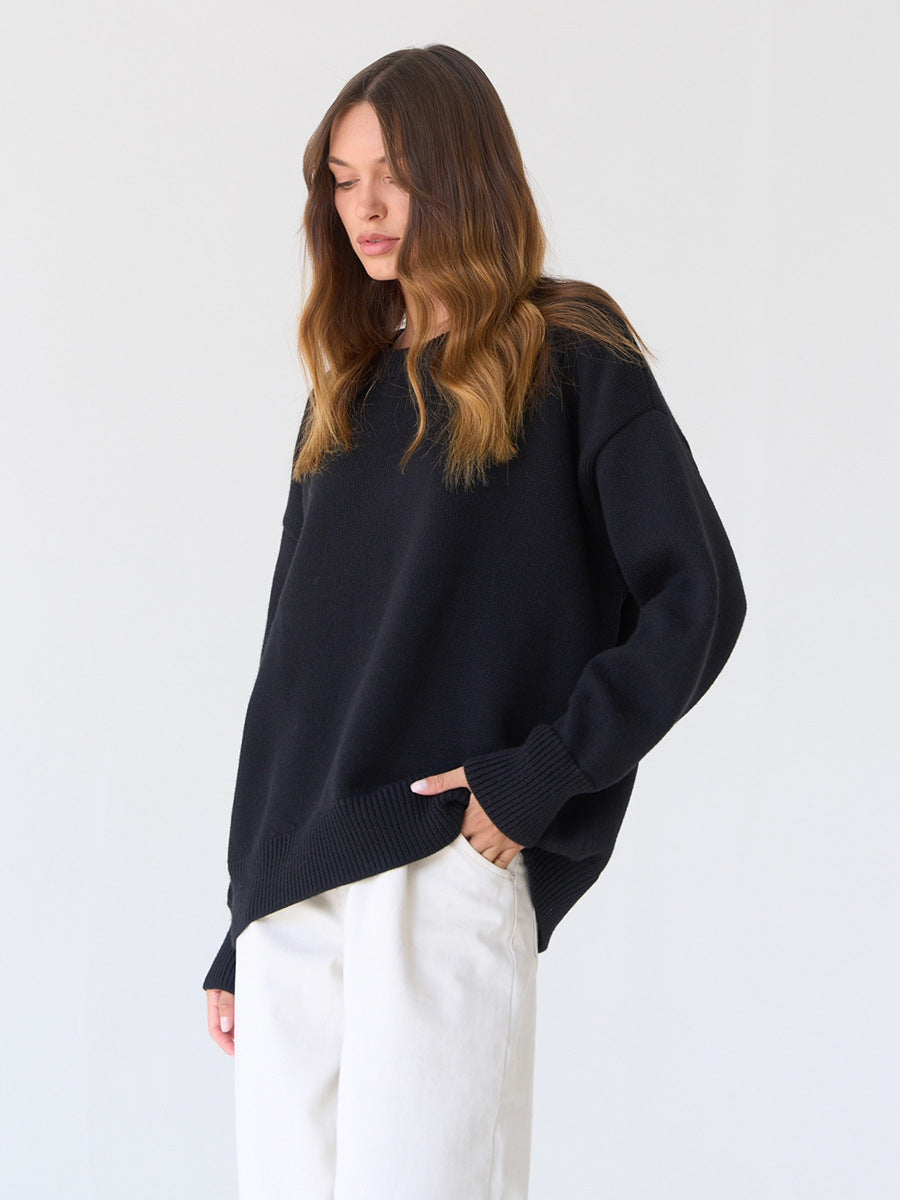Black Relaxed High Neck Solid Sweater