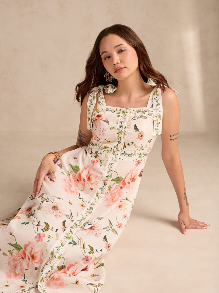 Multi Aline Printed Poly Slub Dress