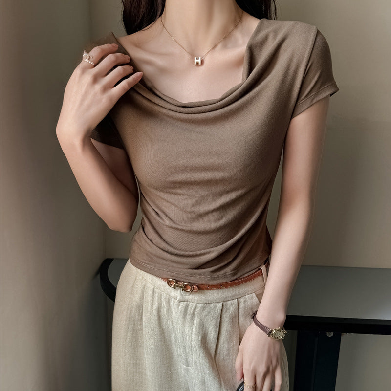 Cream Cowl Neck T-Shirt