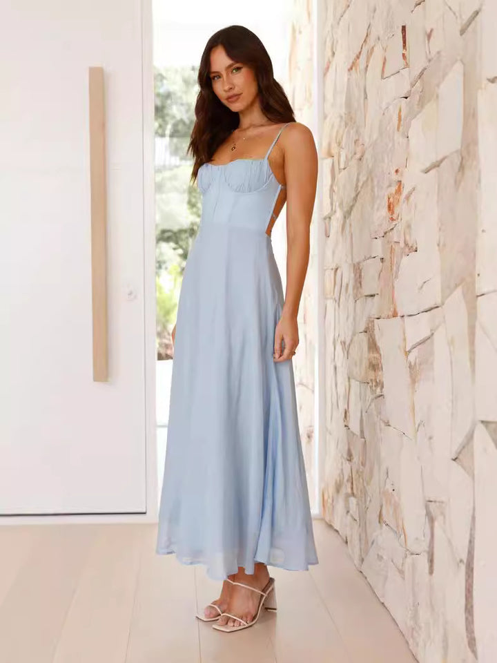Blue Bustier Top Flowy Dress