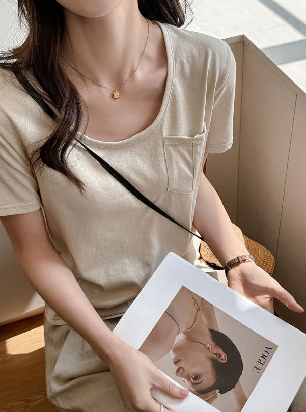 Cream Scoop Neck Relaxed Fit T-Shirt