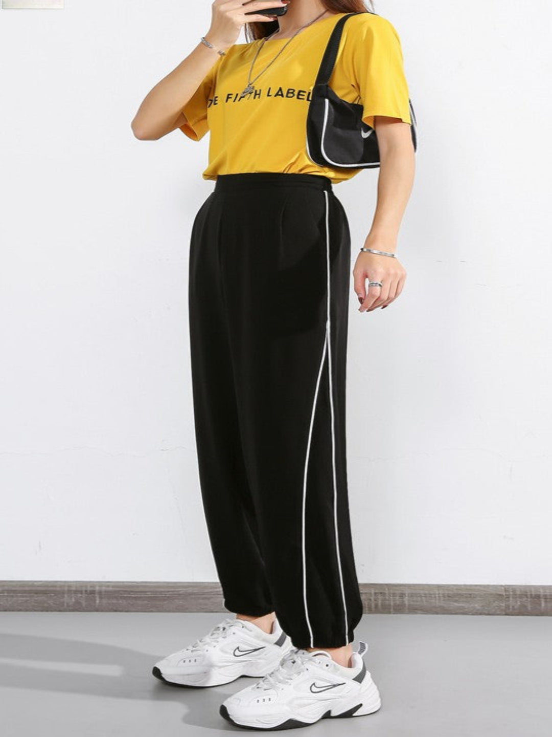 Black Contrast White Single Striped Jogger