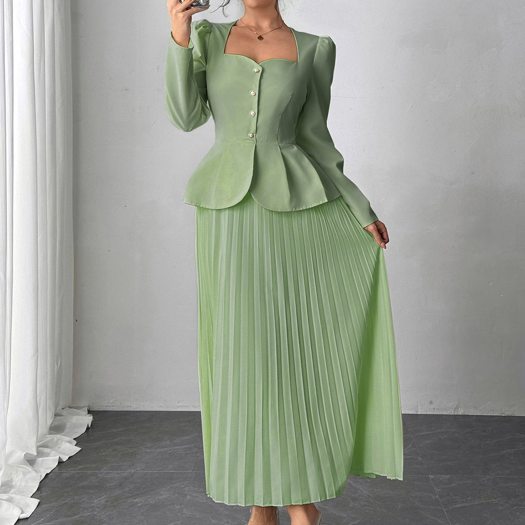 Green Pleated Blazer Dress