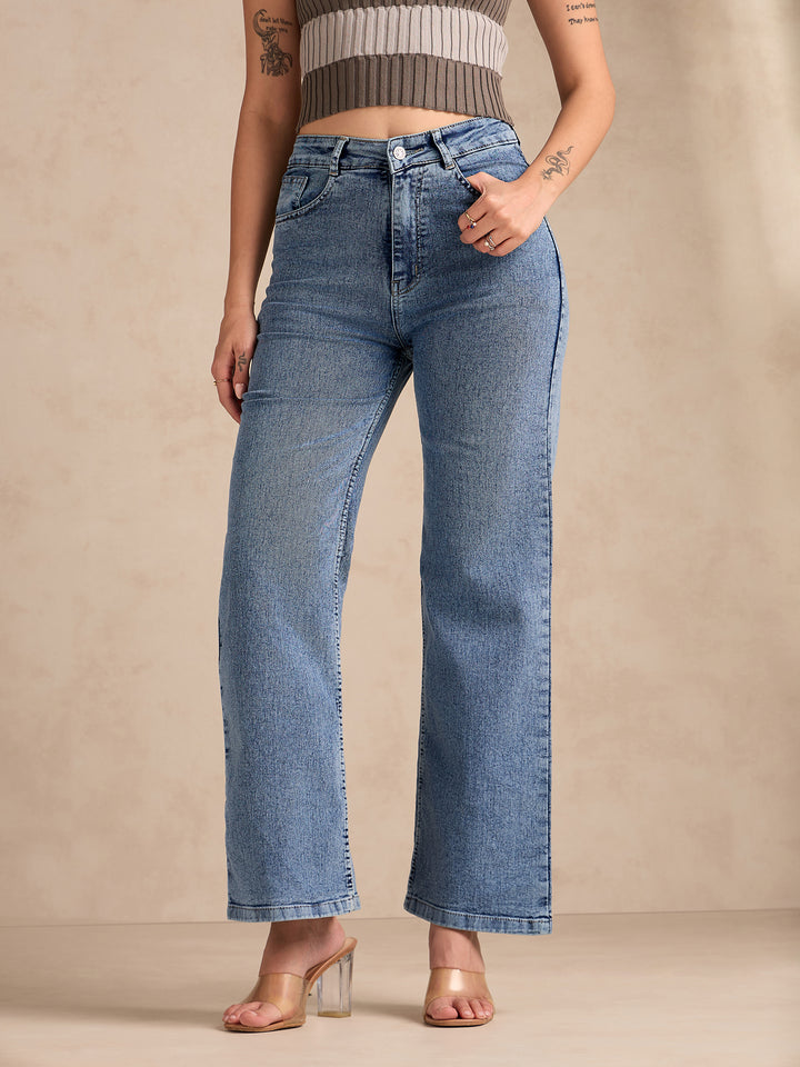 Blue Original High-Rise Stretchable Wide Leg Jeans