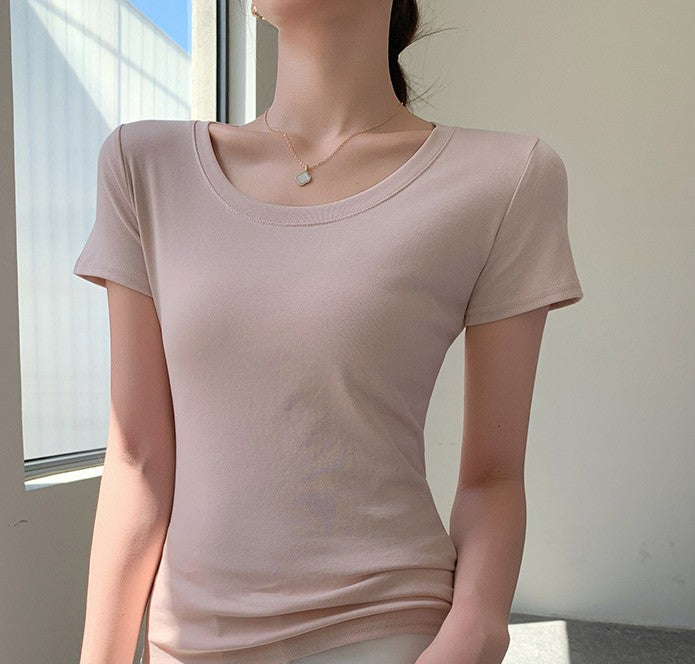 Light Pink Round Neck Basic T-Shirt