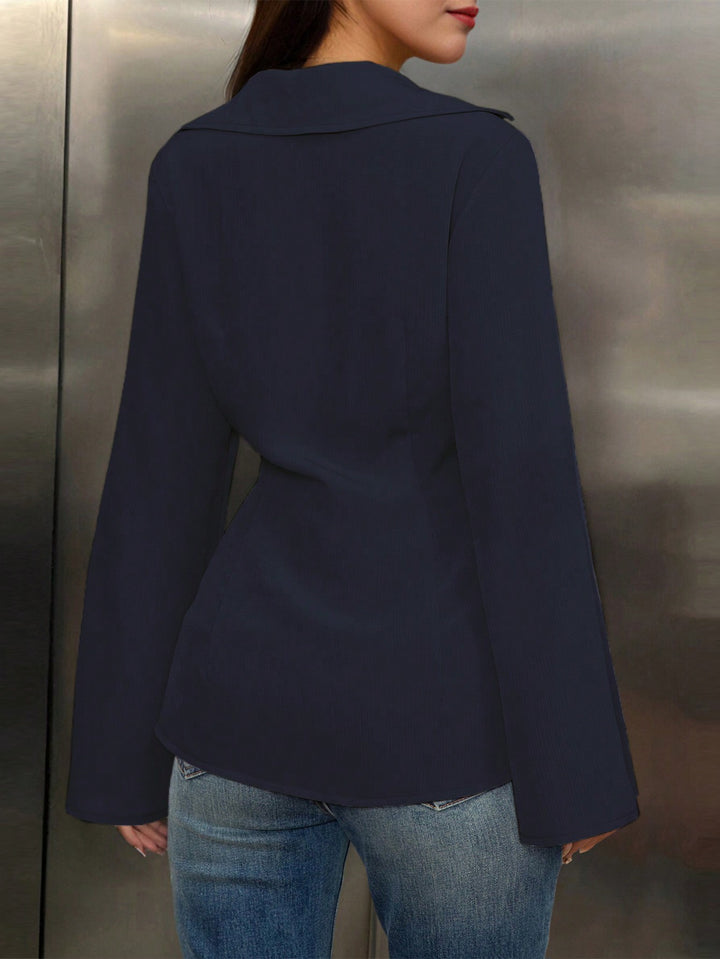 Blue V-Neck Long Sleeve Shirt