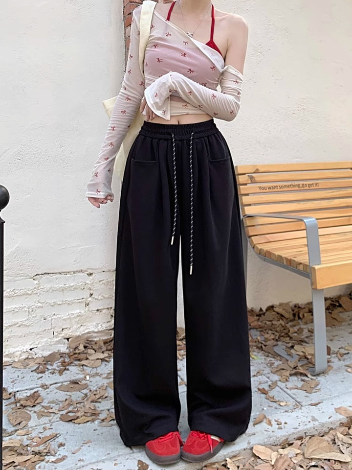 Black High Waist Attached Drawstring Pant