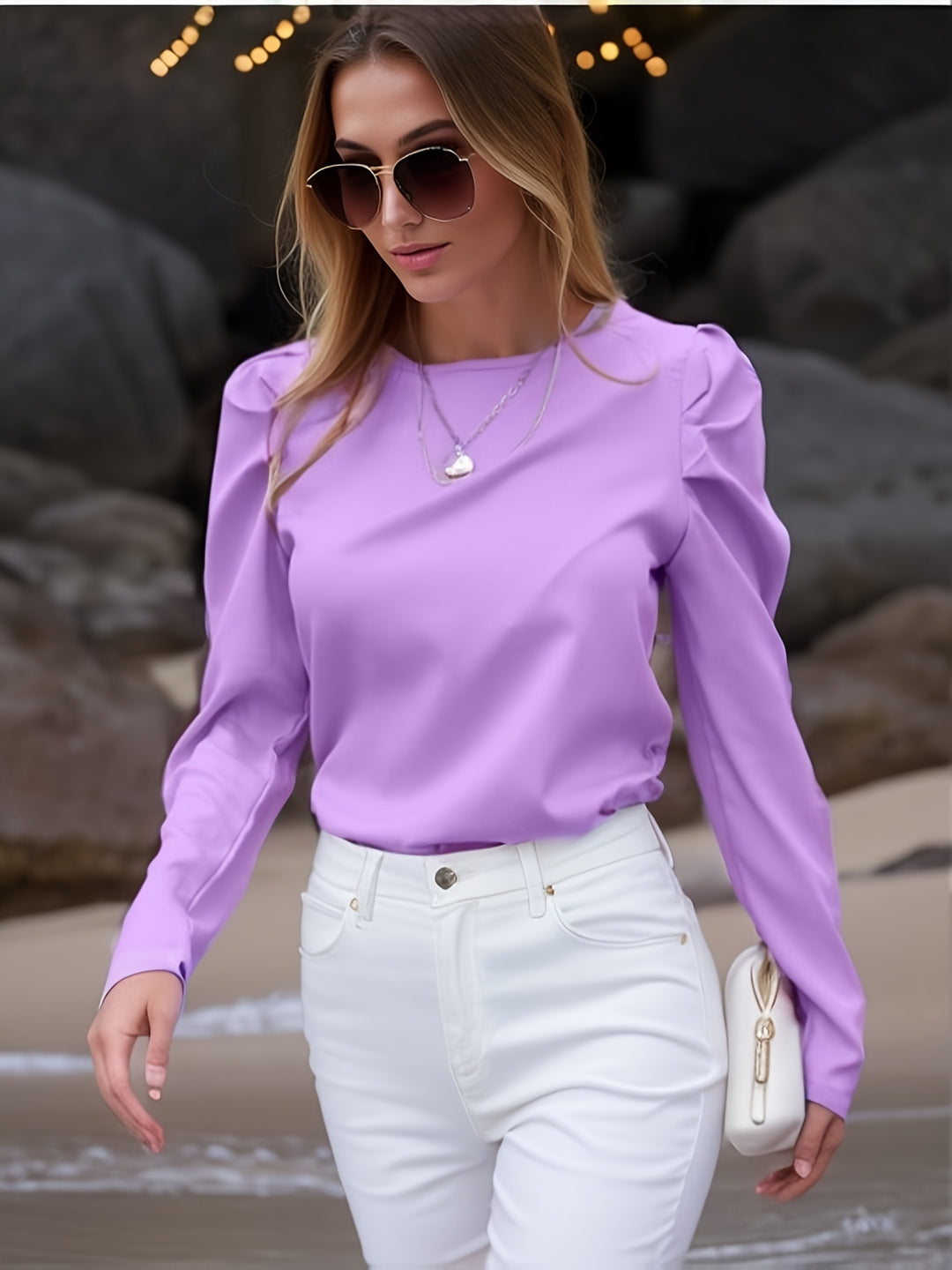 Purple Full Sleeves With Sleeve Detail Top