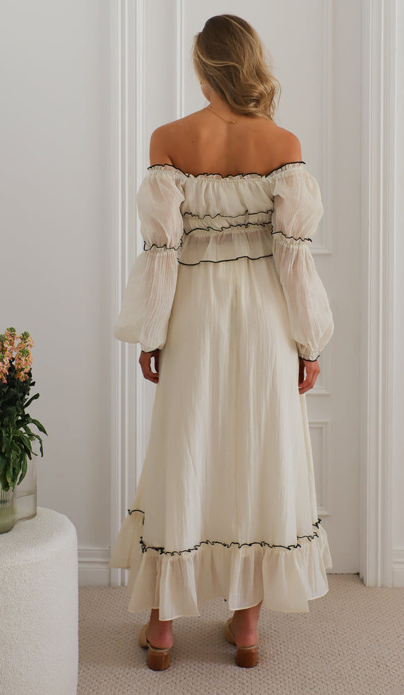 Cream Off-Shoulder Top And Skirt Co-Ord Set