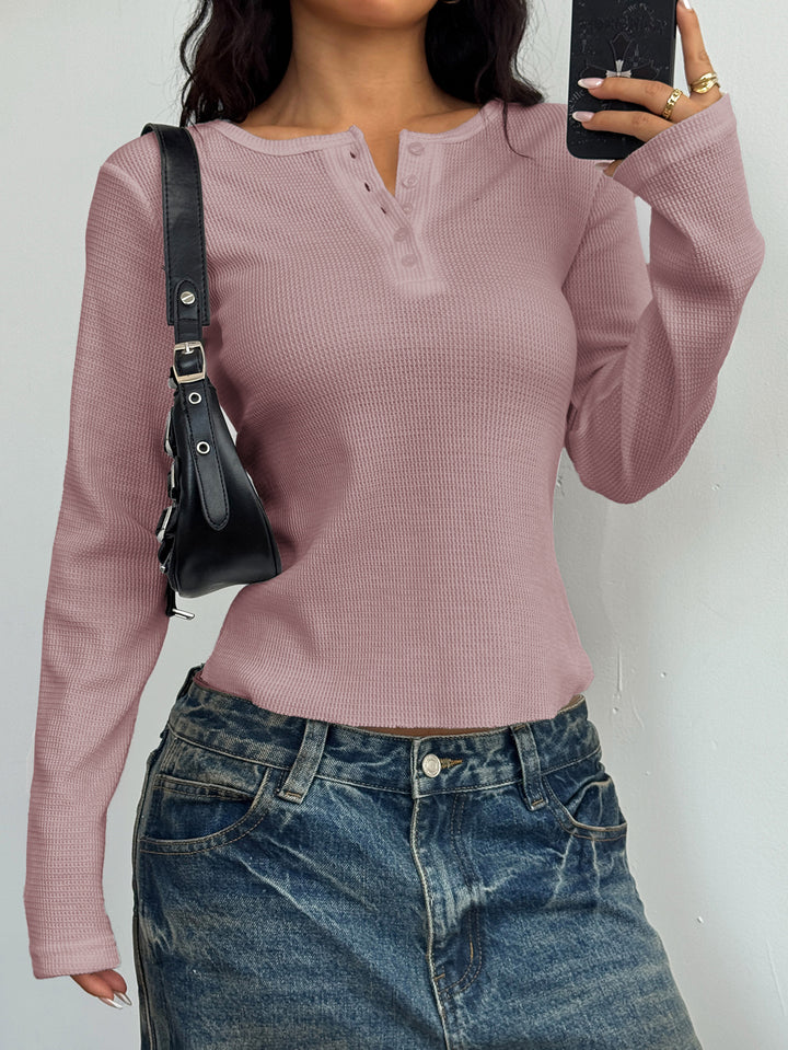 Pink Textured Button Down Top