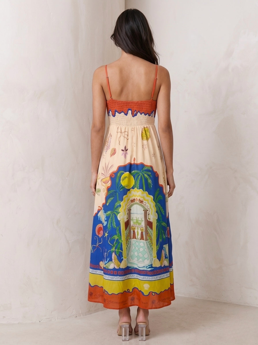 Orange Abstract Printed A-Line Dress