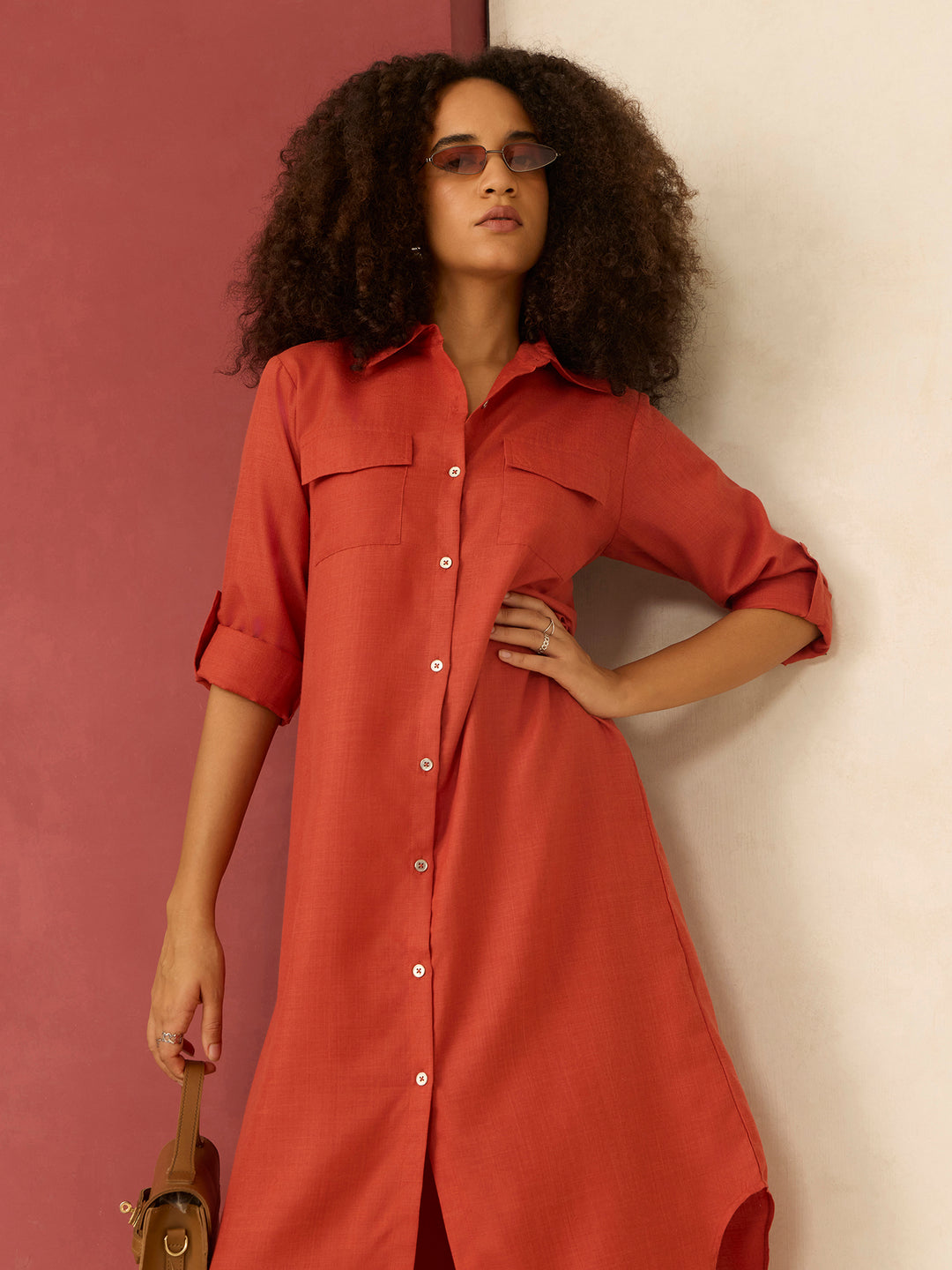Orange Long Shirt Dress