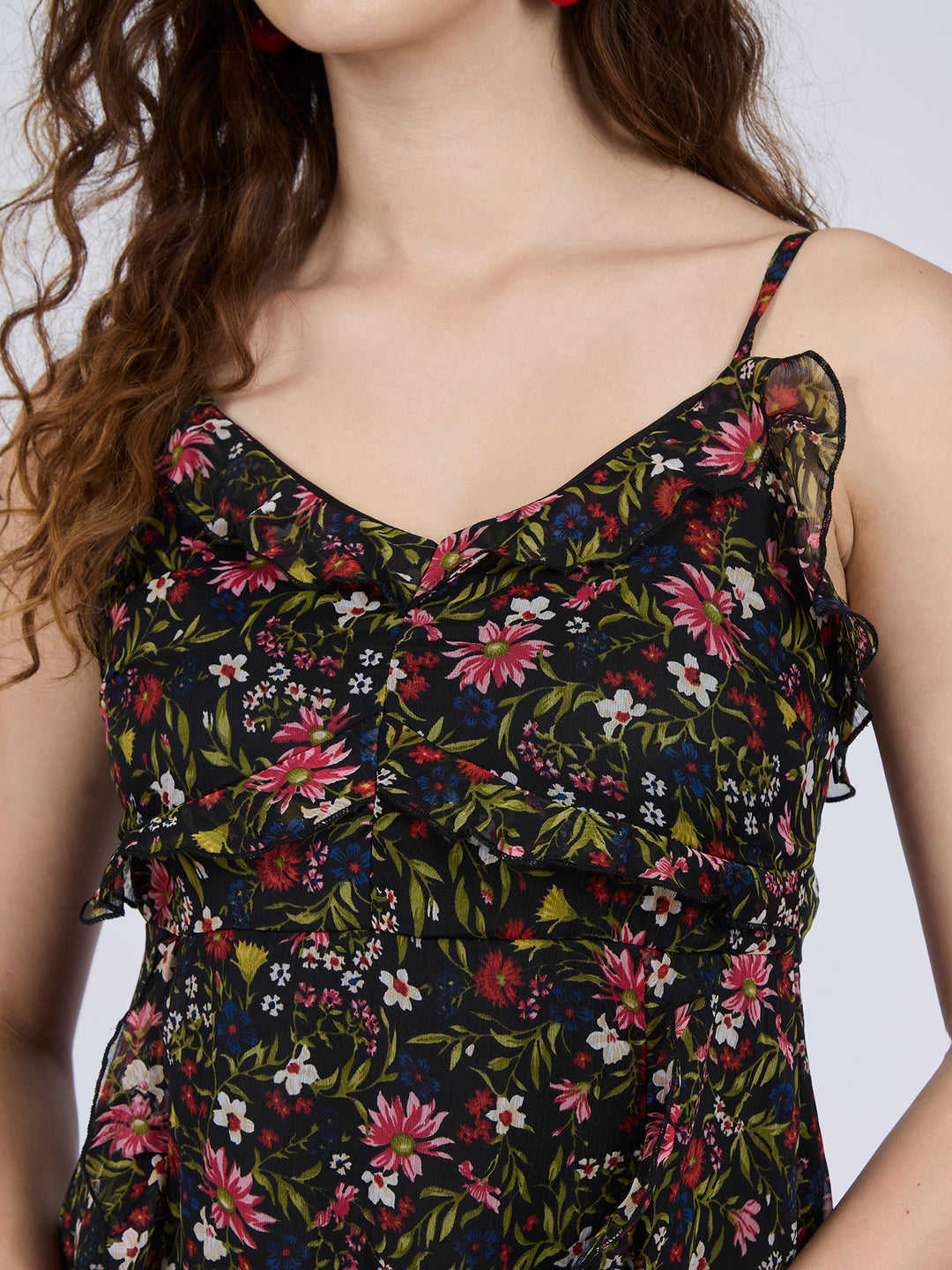 Multi Printed Ruffle Midi Dress