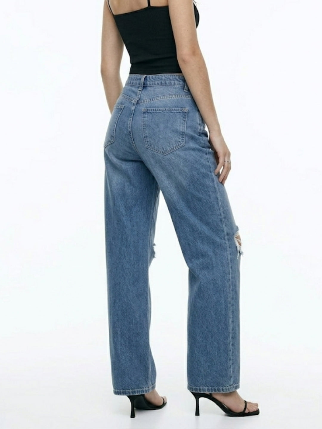 Blue High  Waist Ripped Jeans