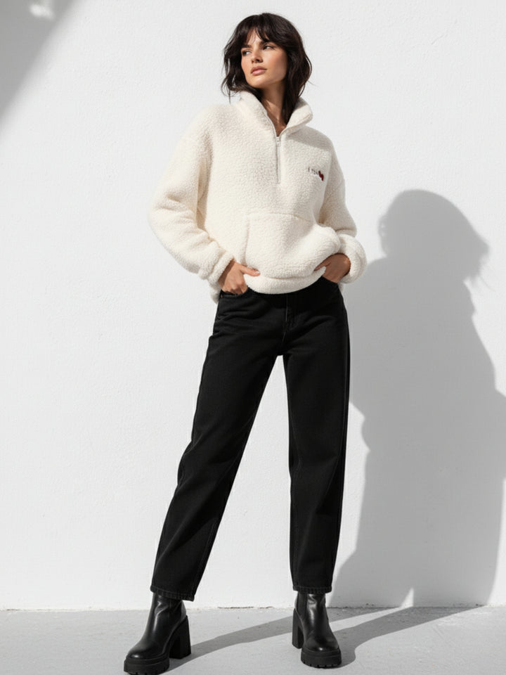 White Full Sleeve Funnel Neck Sweater