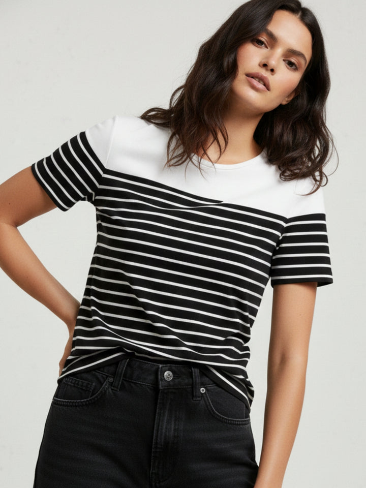 White Short Sleeve Striped Back Bow Top