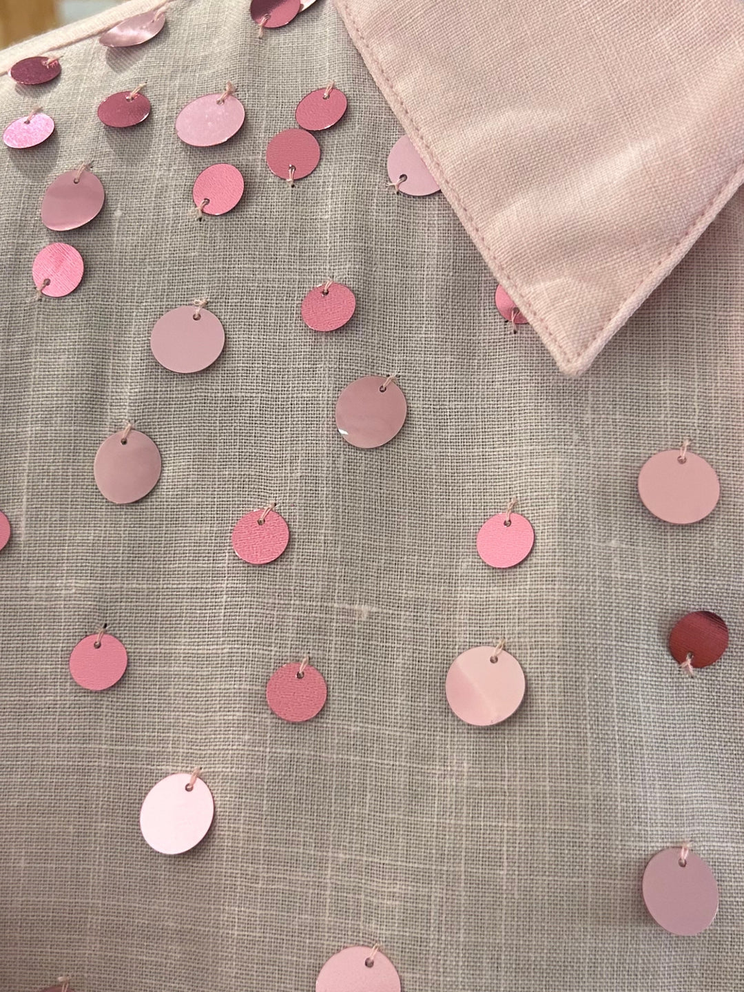 Pink Elegant Relaxed Fit Womens Shirt With Sequin Embellishment Detail