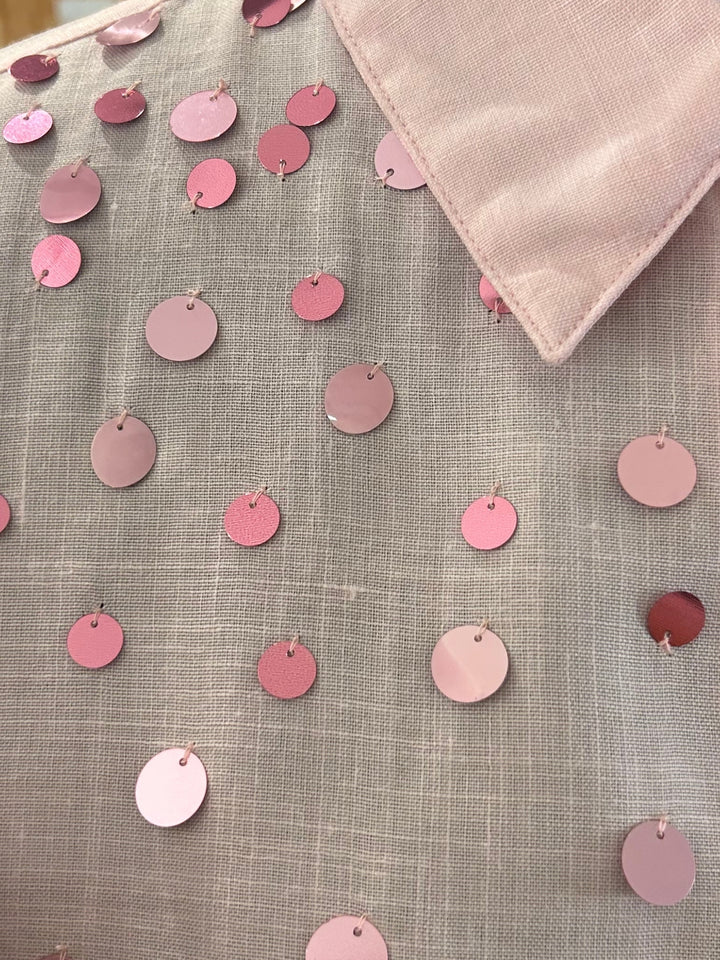 Pink Elegant Relaxed Fit Womens Shirt With Sequin Embellishment Detail