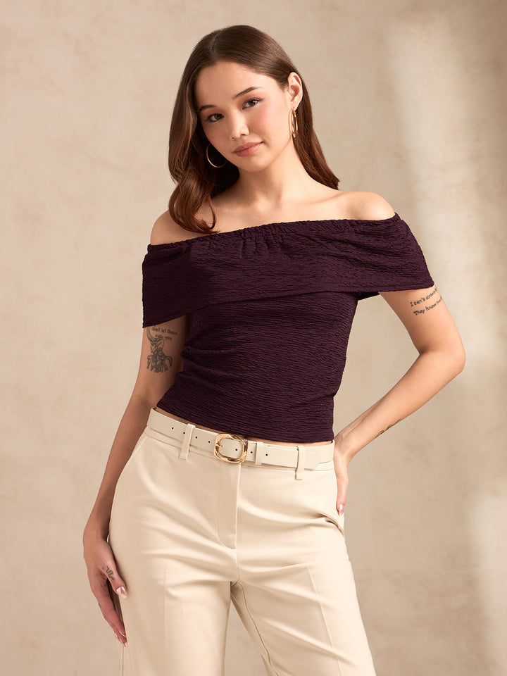 Wine Textured Off-Shoulder Rop