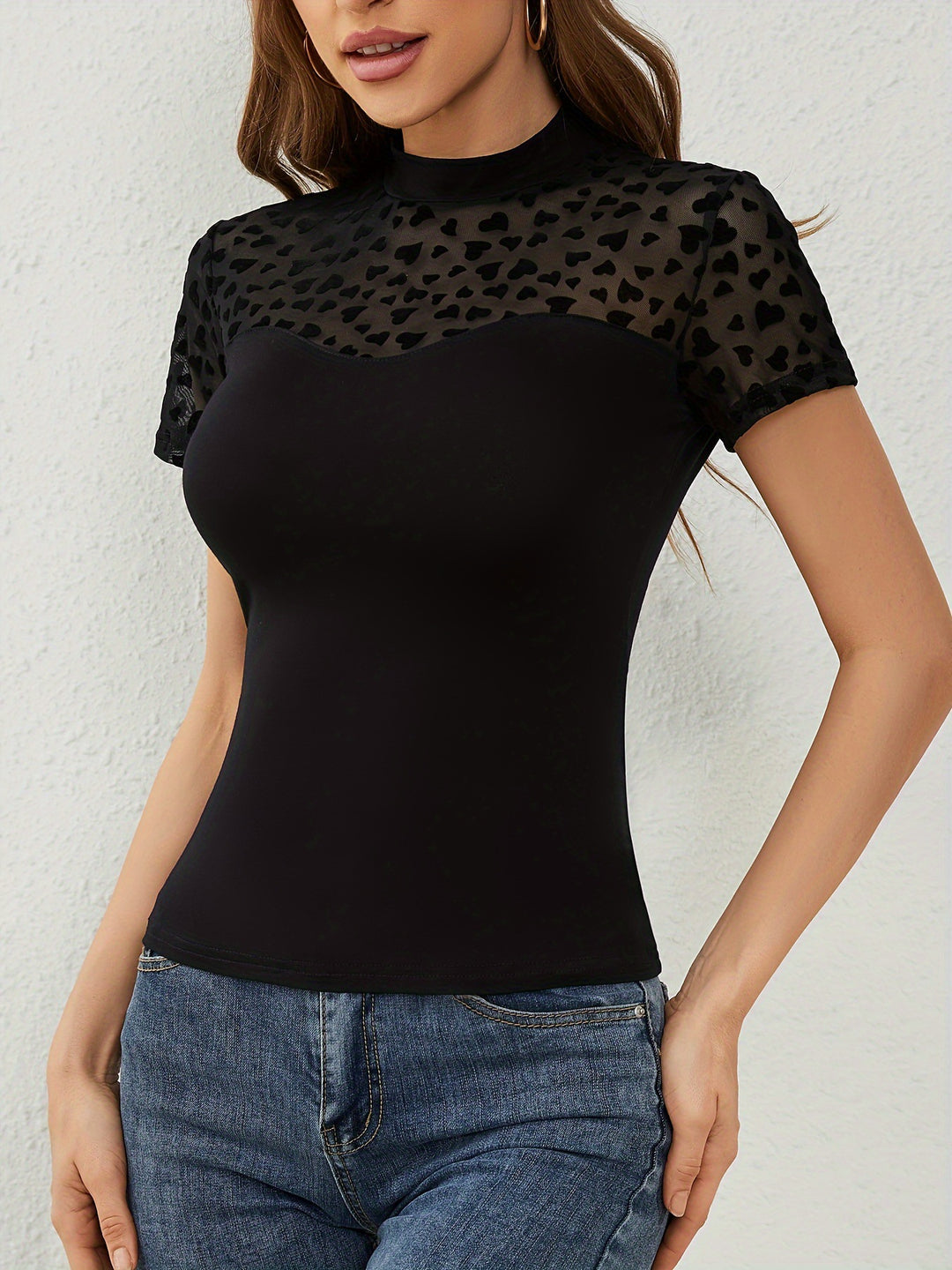 Black Short Sleeve Mesh Top
