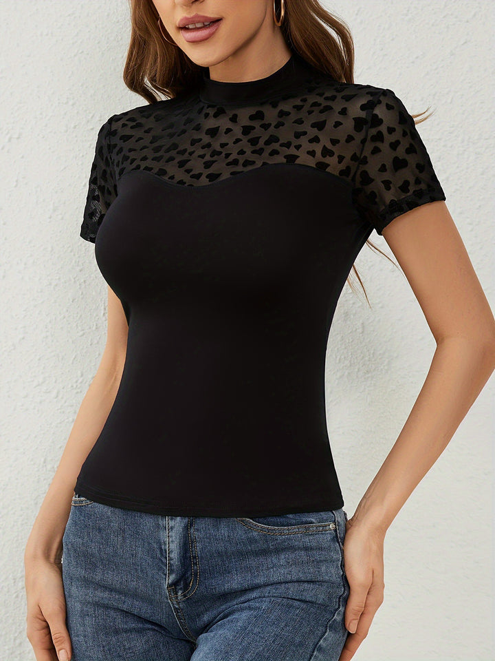 Black Short Sleeve Mesh Top