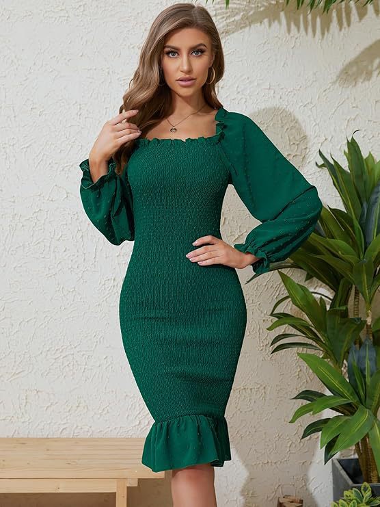 Green Fish Tail Solid Dress