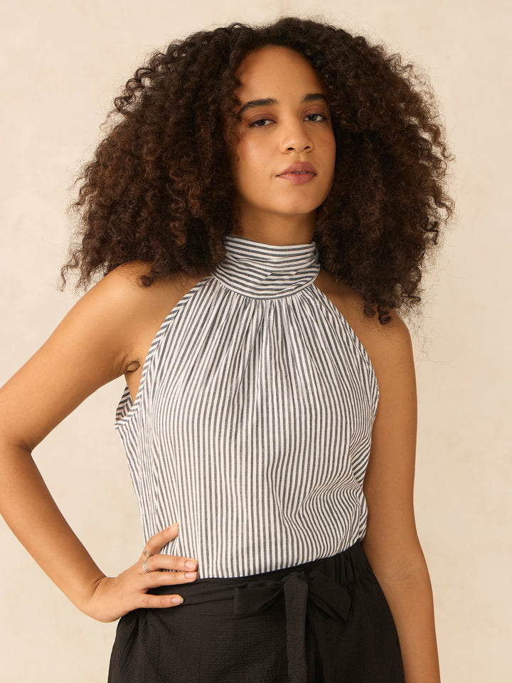 White Stripe Halter Neck Top