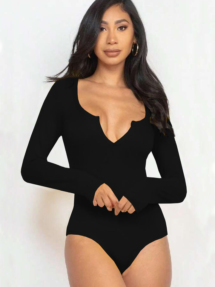 Black Full Sleeved Scoop V-Neck Bodysuit