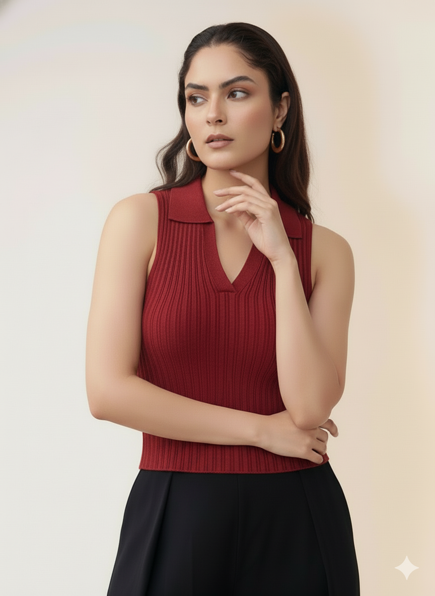Wine Polo Flat Knit Tank