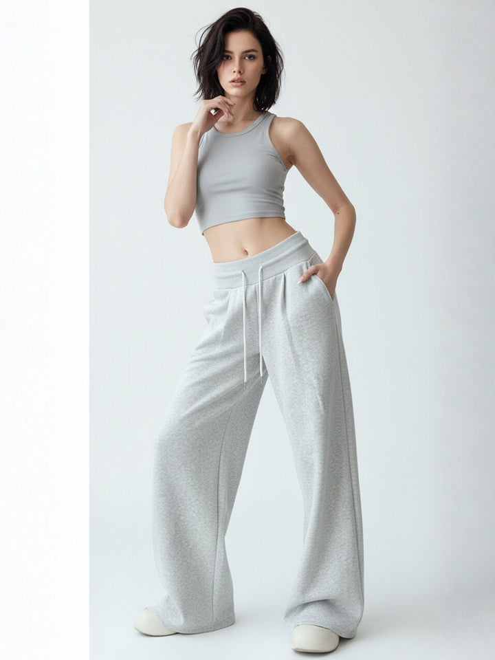 Grey High Waist Barrel Style Double Pleated Sweatpant