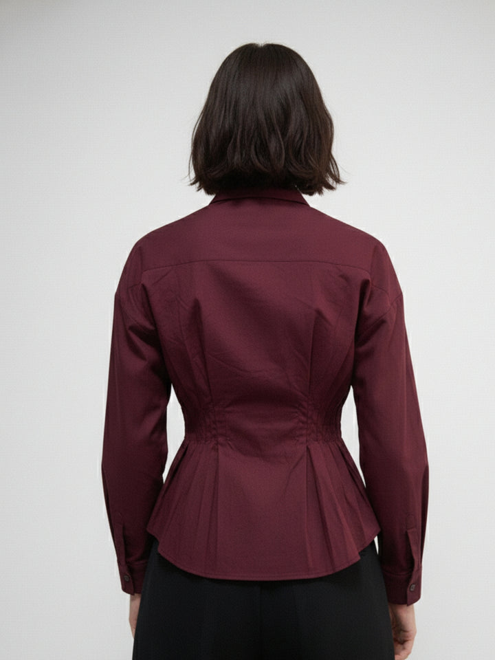 Burgundy Front Pleated Waist Fitted Shirt