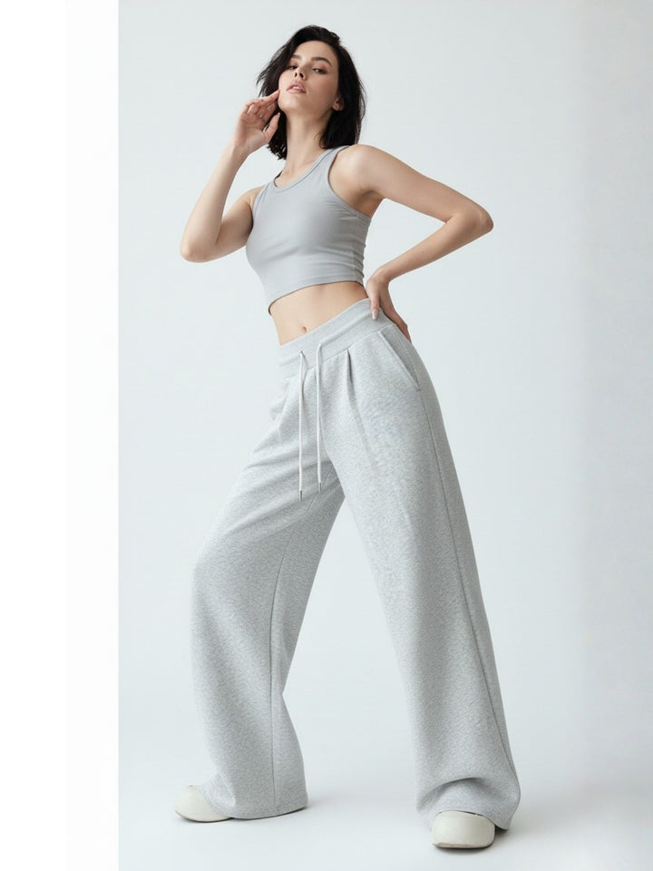 Grey High Waist Barrel Style Double Pleated Sweatpant