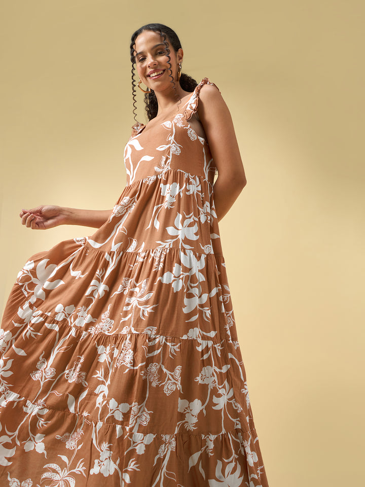 Rust Three Tied Fit & Flare Dress