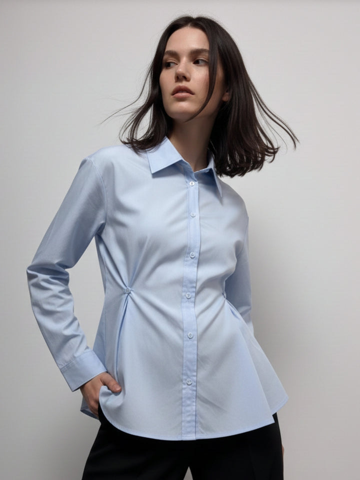 Light-Blue Waist Fitted Collared Shirt