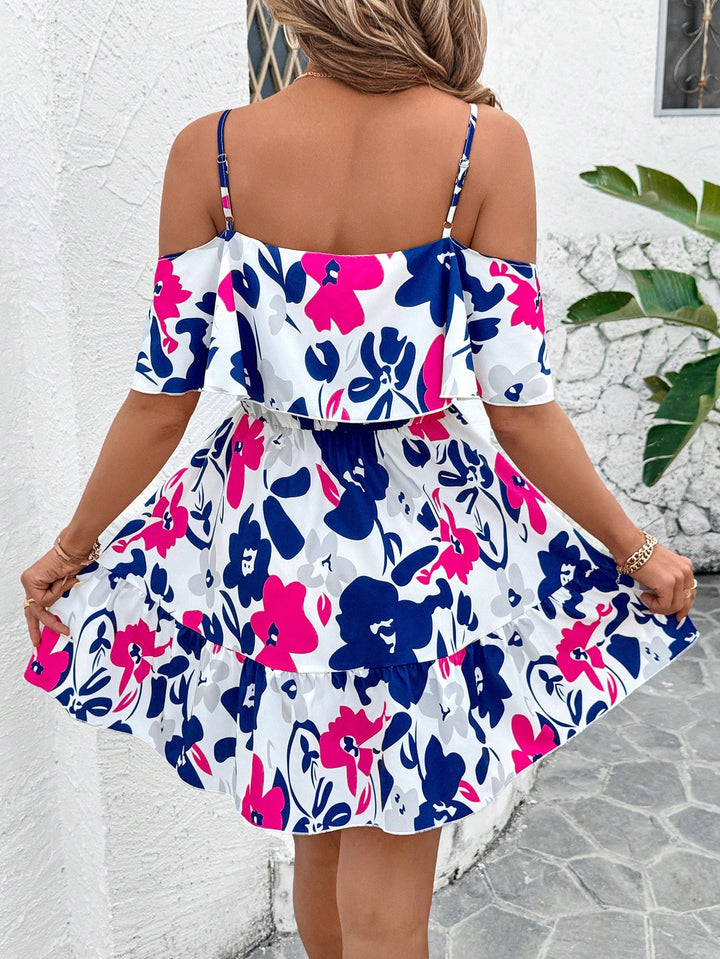 Multi Printed Cold Shoulder Strappy Dress