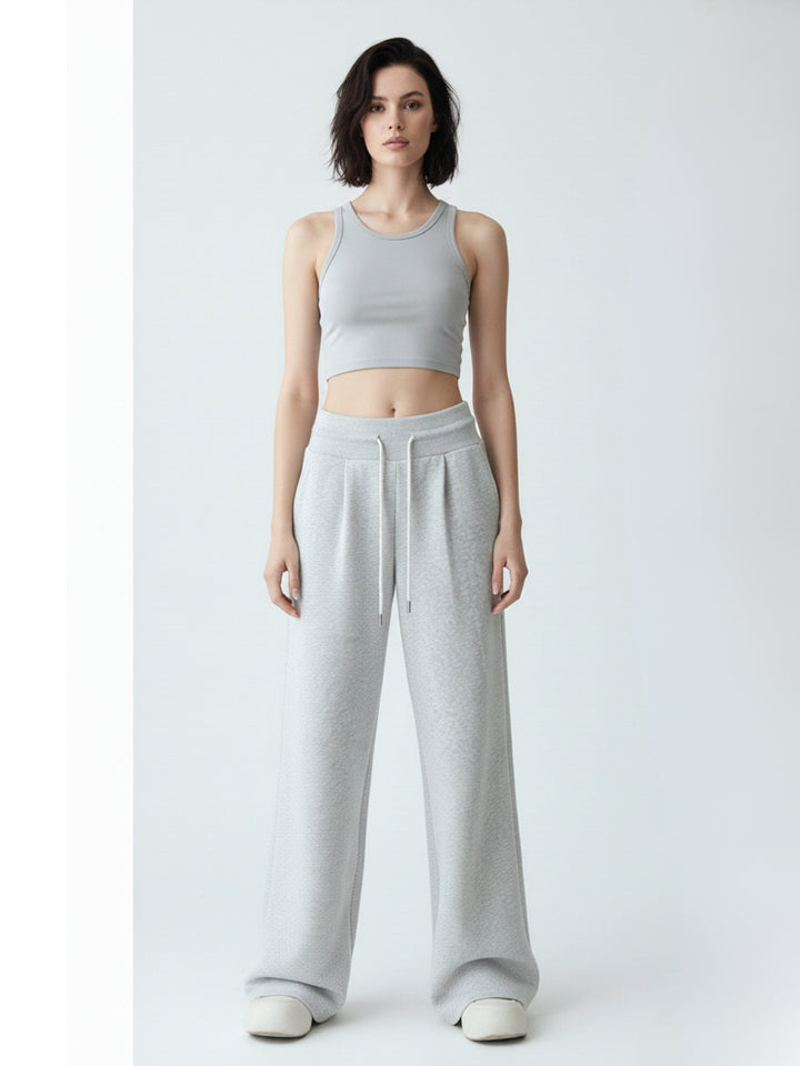 Grey High Waist Barrel Style Double Pleated Sweatpant