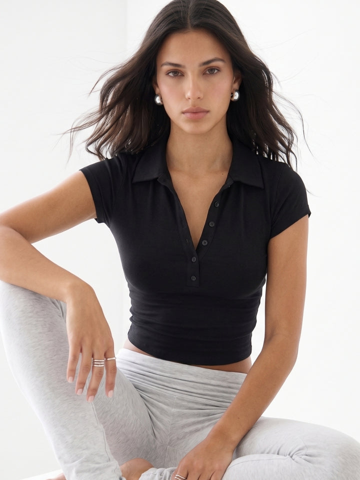 Black Short Sleeve Fitted Top
