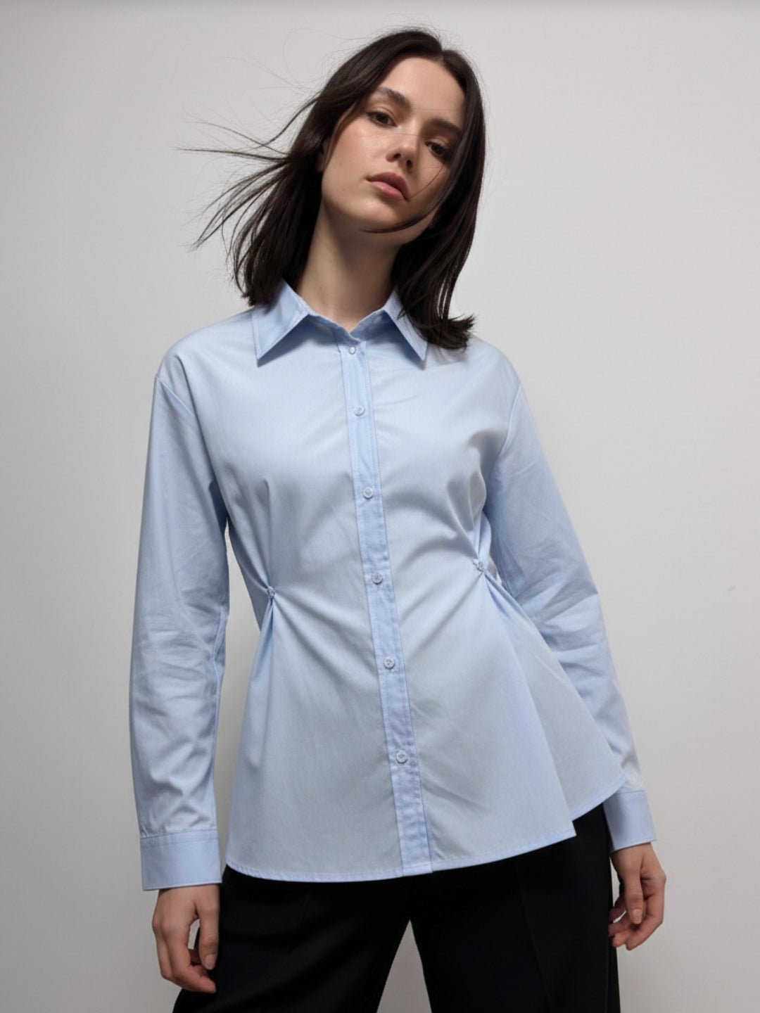 Light-Blue Waist Fitted Collared Shirt