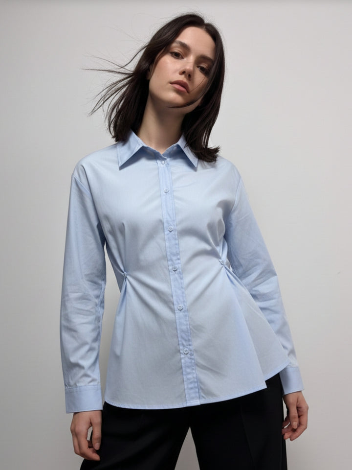 Light-Blue Waist Fitted Collared Shirt