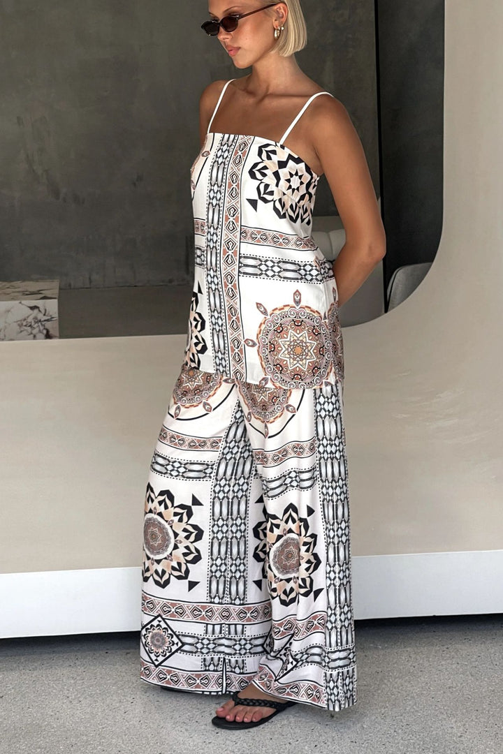 Blue Spaghetti Strap Abstract Printed Top & Pant Set