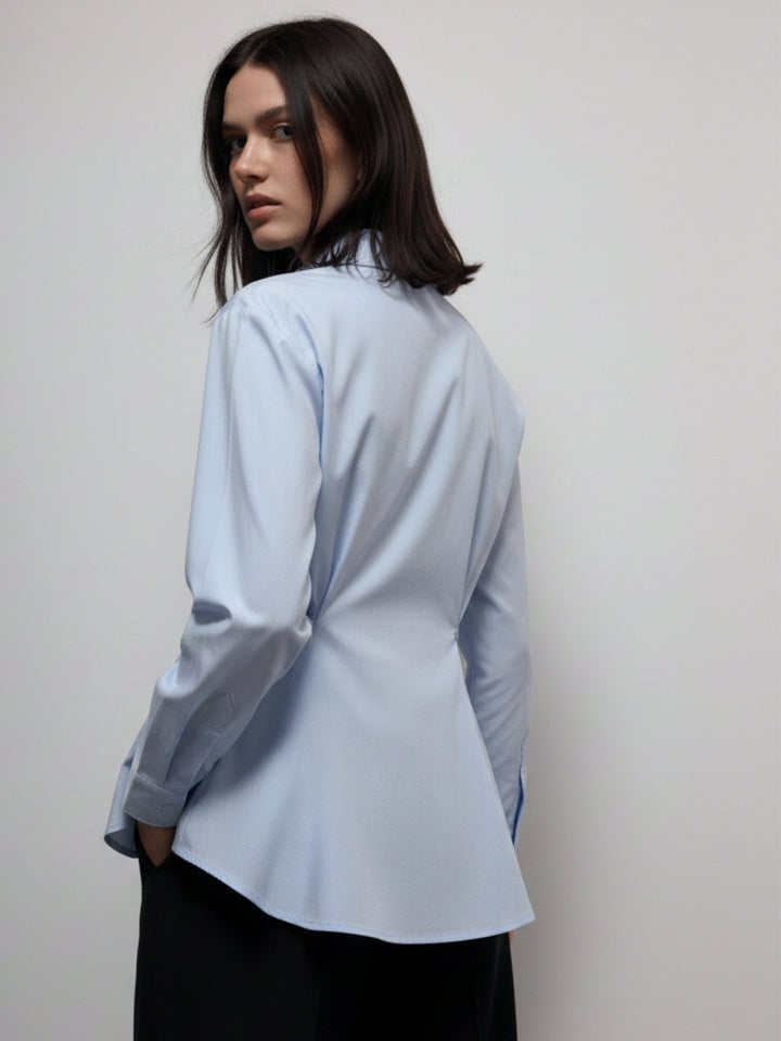 Light-Blue Waist Fitted Collared Shirt