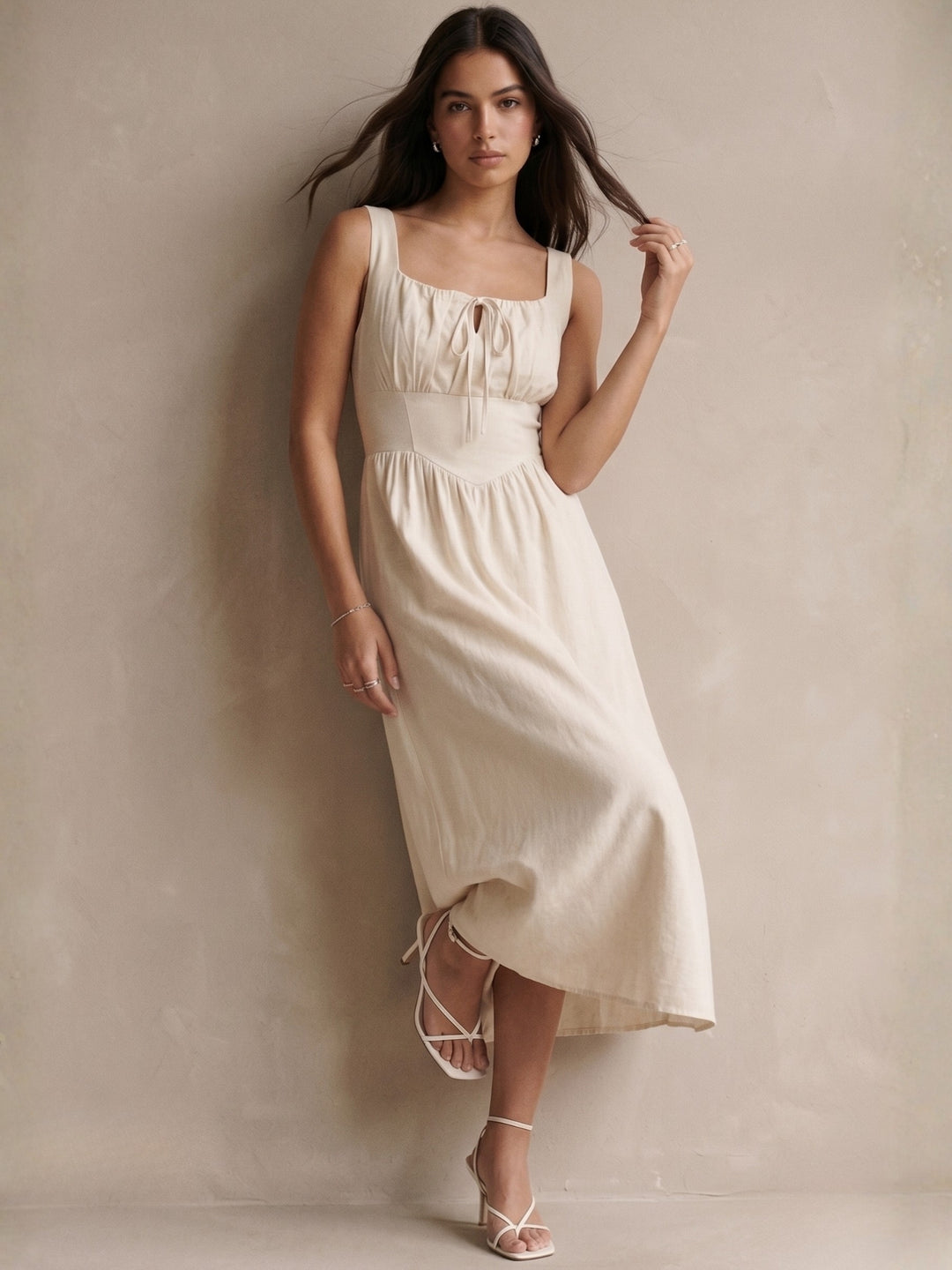 Off White Shoulder Strap Corset Style Dress