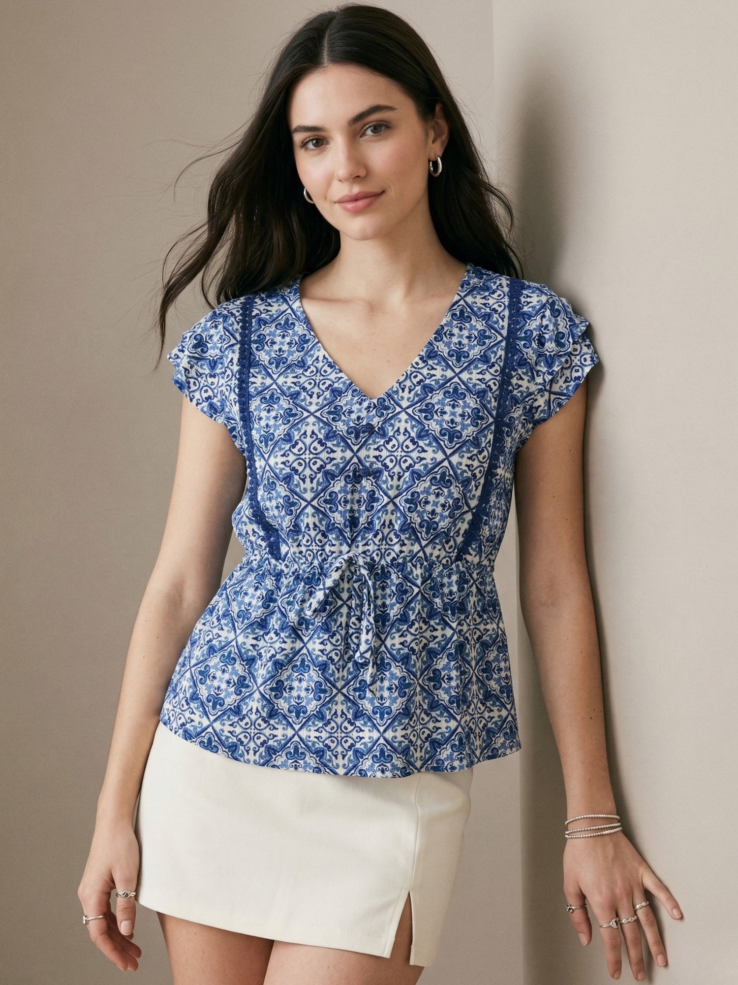 Blue Floral Print Top
